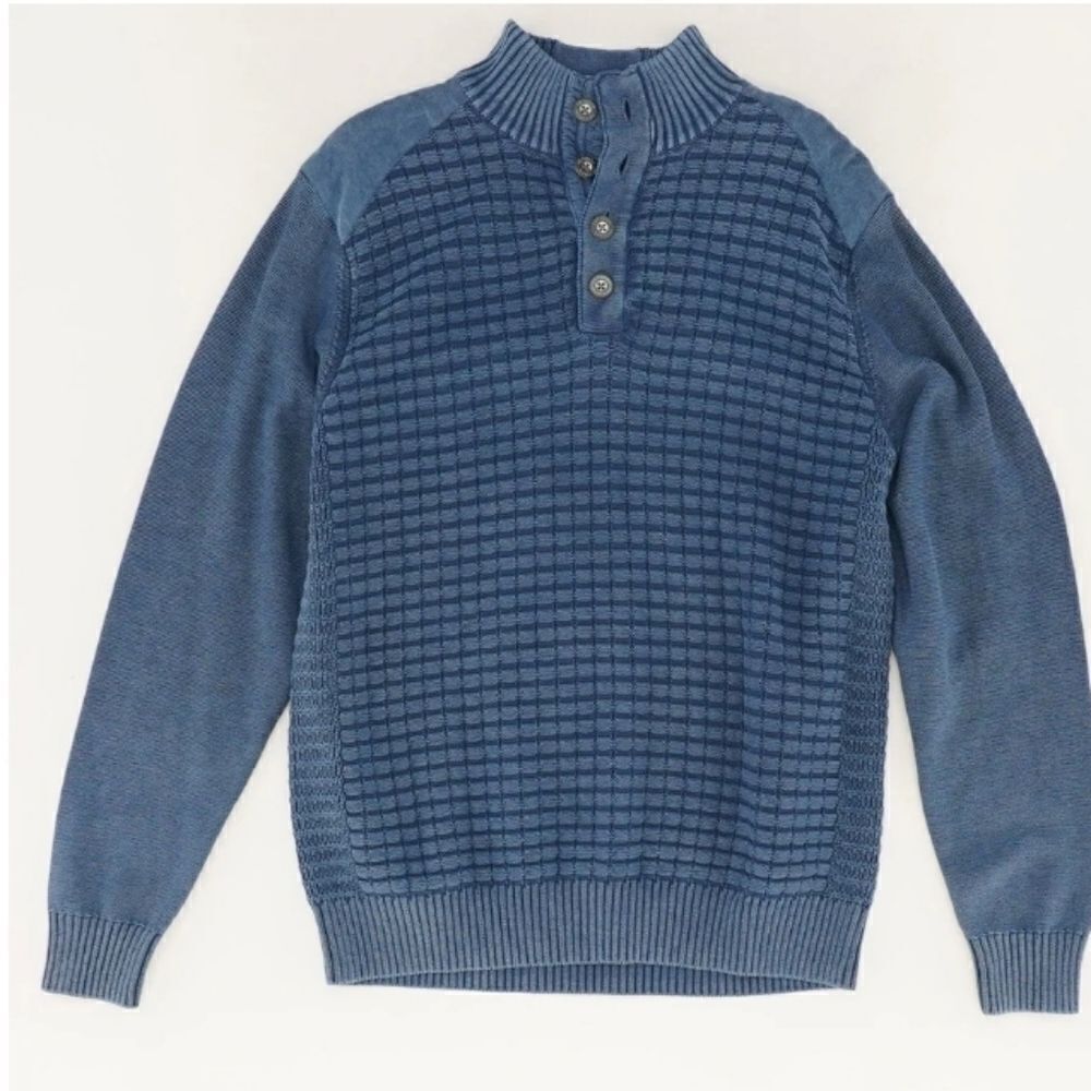 F/X Fusion XL Blue 1/4 Buttons Knit Lng Slve 100% Cotton Men's Pullover Sweater.